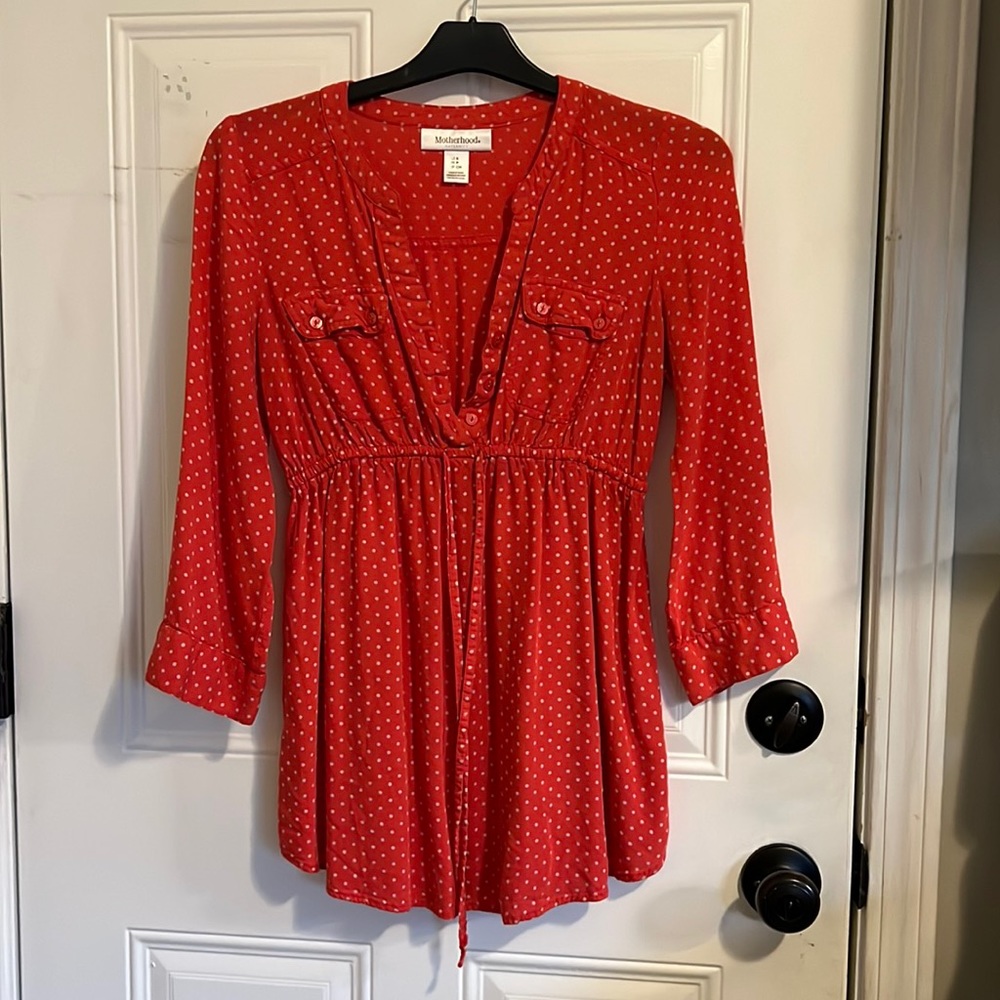 Coral/ orange color tie waist maternity blouse